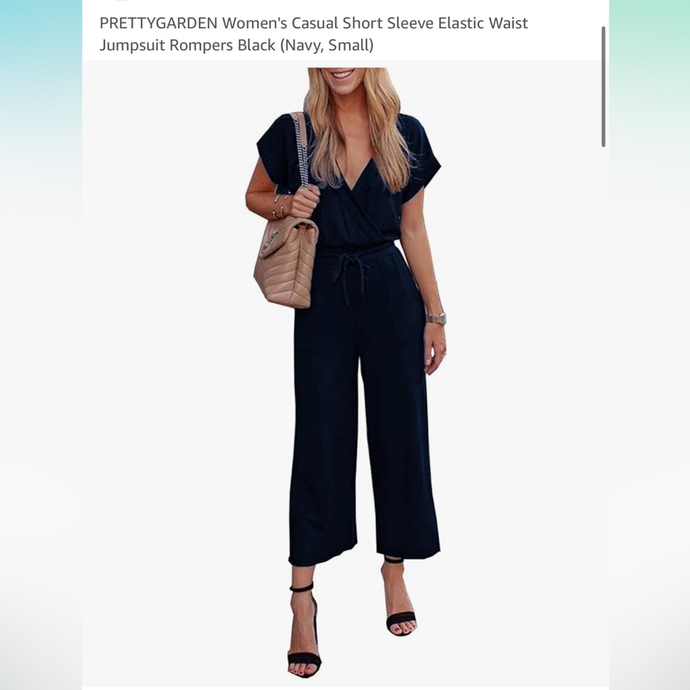 PRETTYGARDEN Women's Short Sleeve Elastic Waist
Jumpsuit Romper Navy, Small